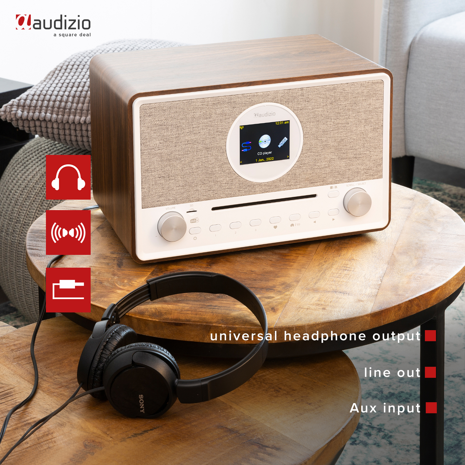 Radio Portable Audizio Milan - DAB+/FM, Bluetooth, Batterie 2000 MAh, Écran Couleur 2,4", Bambou